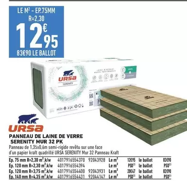 Kraft Ursa Serenity Mur 32 Pk - Panneau de Laine de Verre, Isolation Performante et Écologique