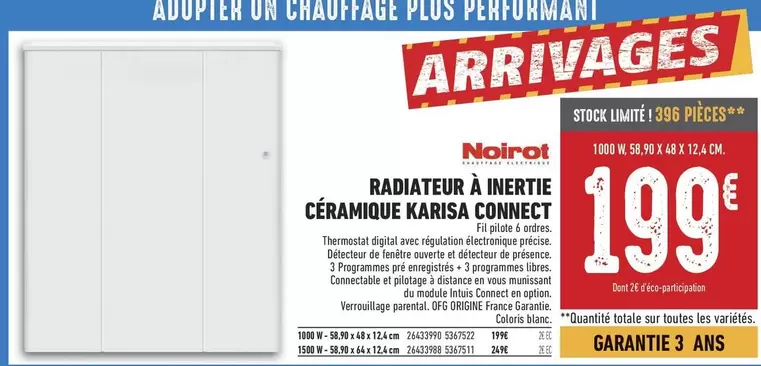 Noirot Karisa Connect : Radiateur à Inertie Céramique, performance et confort avec une promo exceptionnelle