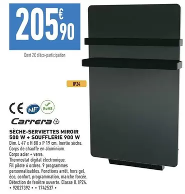 Sèche-serviettes Miroir Dim - Carrera 500 W avec Soufflerie 900 W : Design élégant et performance optimale