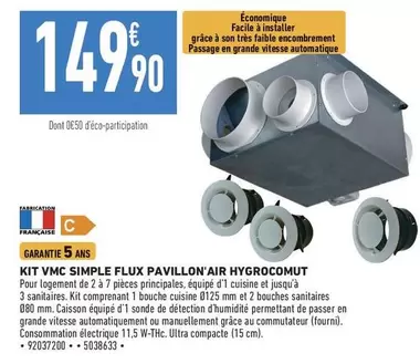 Kit Vmc Simple Flux Pavillon'air Hygrocomut