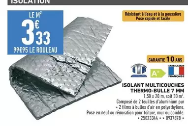 isolant multicouches thermo-bulle 7 mm