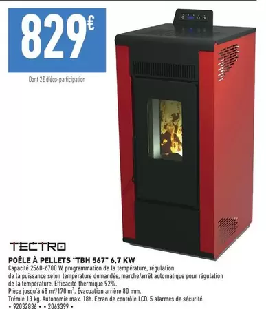 Poêle à pellets Tectro TBH 567 - 6,7 kW avec écran - Performance et confort thermique