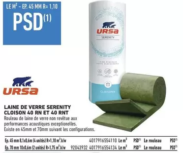 Ursa Serenity - Laine de Verre Arca Ursa, promo Serenity, isolation thermique et acoustique