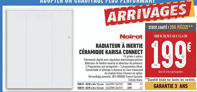 Radiateur à Inertie Céramique Karisa Connect Noirot - Promo et caractéristiques