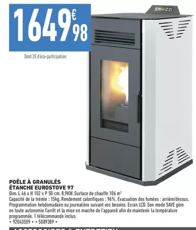 Dim - Poêle À Granulés Étanche Eurostove 97