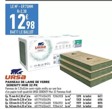 Kraft Ursa Serenity : Panneau de Laine de Verre 32 Pk - Isolation Murale Performante