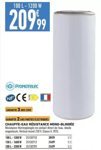 Promotelec - Chauffe-eau Résistance Mono-Blindee