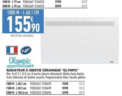 Radiateur à Inertie Céramique 'Olympic' - Dim Olompic avec Promo Spéciale