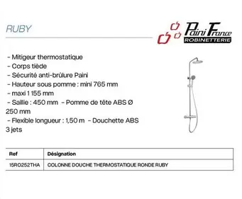 Paini France - Ruby Mitigeur Thermostatique offre sur Yesss Electrique