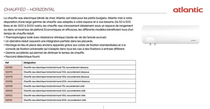 Atlantic - Chaufféo-Horizontal offre sur Yesss Electrique