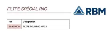 Rbm - Filtre Spécial Pac offre sur Yesss Electrique