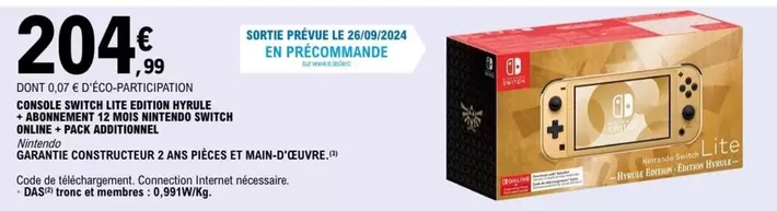 Nintendo - Console Switch Lite Edition Hyrule + Abonnement 12 Mois Nintendo Switch Online + Pack Additionnel offre à 204,99€ sur E.Leclerc