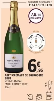 Brut Veuve Ambal Millésimé - AOP Crémant de Bourgogne : Élégance et fraîcheur en bouteille