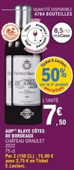 E.Leclerc - Château Graulet AOP Blaye Côtes de Bordeaux : Découvrez ce vin d'exception en promotion avec ses caractéristiques uniques.