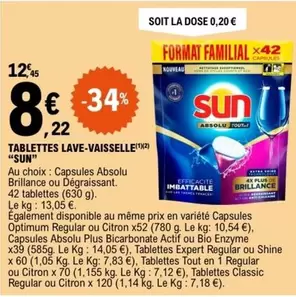 Sun - Tablettes Lave-vaisselle