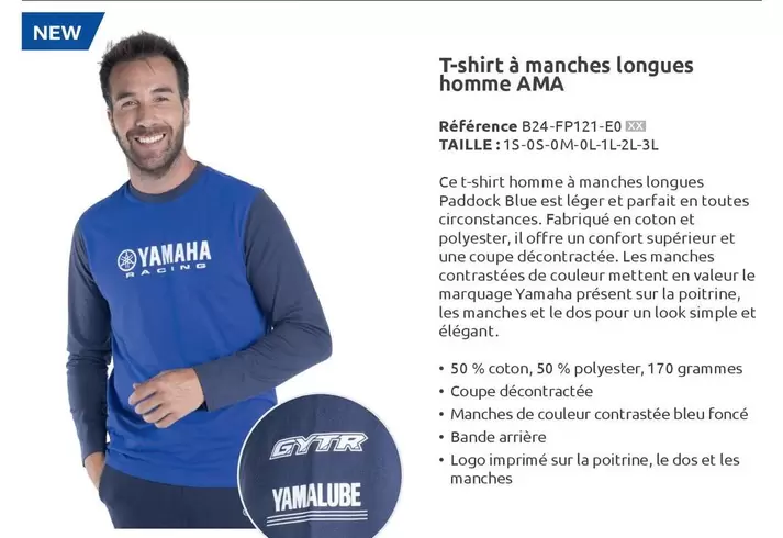 T-shirt À Manches Longues Homme Ama offre sur Yamaha