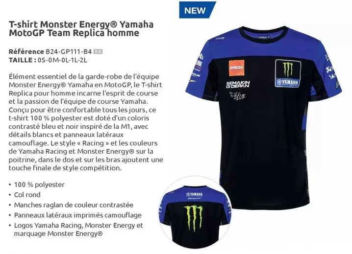 Yamaha - T-shirt Monster Energy MotoGP Team Replica Homme offre sur Yamaha