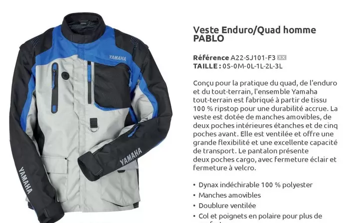 Veste Enduro/Quad Homme Pablo offre sur Yamaha