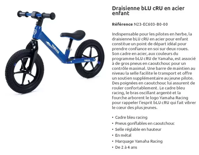 Draisienne Blu Cru En Acier Enfant offre sur Yamaha