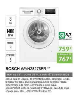 Bosch - WAN28278FR offre à 759€ sur Copra