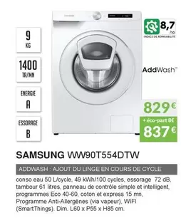 Samsung - WW90T554DTW  offre à 829€ sur Copra