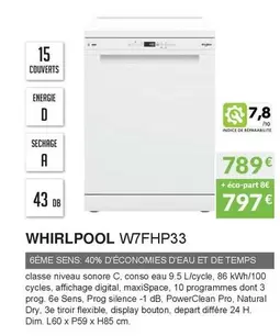 Whirlpool - W7FHP33  offre à 789€ sur Copra