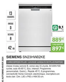 Siemens - SN23HW02KE offre à 889€ sur Copra