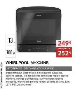 Whirlpool - Micro Ondes MAX34NB offre à 249€ sur Copra