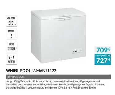 Whirlpool - Congélateur Coffre WHM311122 offre à 709€ sur Copra