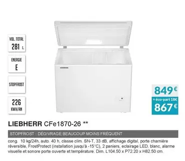 Liebherr - Congélateur Coffre CFe1870-26 offre à 849€ sur Copra