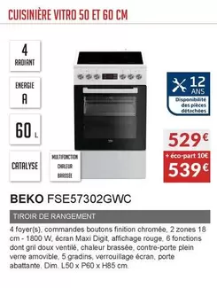 Beko - Cuisinière Vitro Et 50 Cm FSE57302GWC offre à 529€ sur Copra