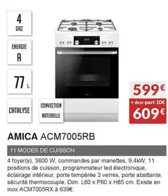 Amica - Cuisinière Mixte 60cm ACM7005RB  offre à 599€ sur Copra