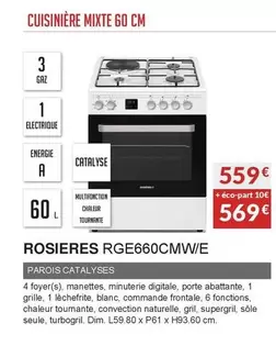 Rosières - Cuisinière Mixte 60 Cm RGE660CMW/E offre à 559€ sur Copra