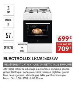 Electrolux - Cuisinière Mixte 60cm LKM624088W offre à 699€ sur Copra