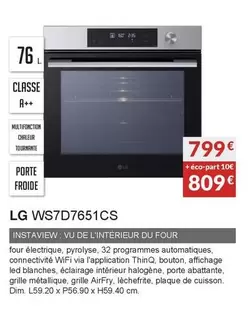 LG - Four Pyrolyse WS7D7651CS  offre à 799€ sur Copra