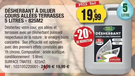 Apiluer - Désherbant À Diluer Cours Allées Terrasses 5 Litres - 825m2 offre à 19,99€ sur Outiror