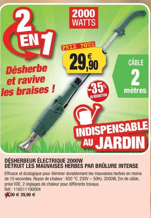 Désherbeur Électrique 2000w Detruit Les Mauvaises Herbes Par Brûlure Intense offre à 29,9€ sur Outiror