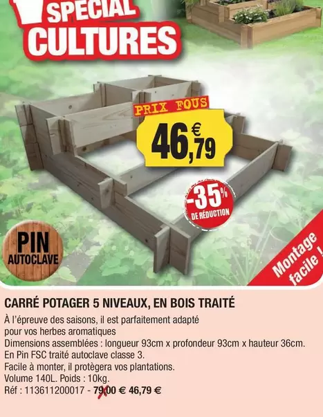 Carré Potager 5 Niveaux, En Bois Traité offre à 46,79€ sur Outiror