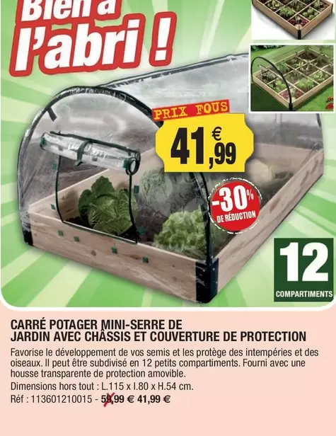 Carré Potager Mini-Serre De Jardin Avec Chassis Et Couverture De Protection offre à 41,99€ sur Outiror