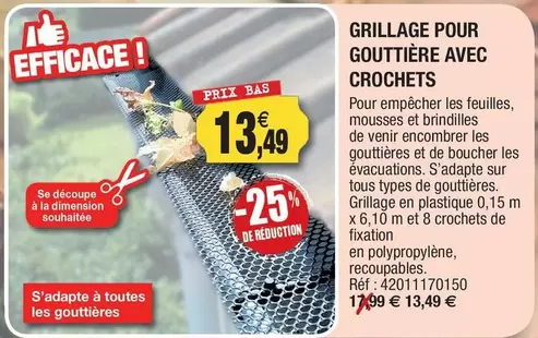 TOUS - Grillage Pour Gouttière Avec Crochets offre à 13,49€ sur Outiror