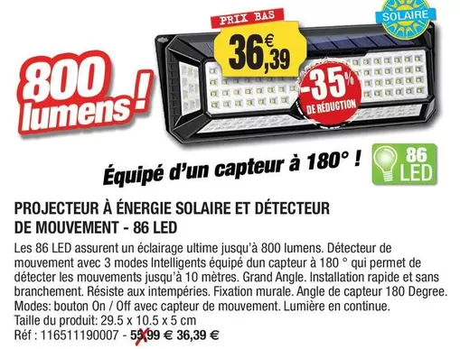 Solaire - Projecteur À Énergie  Et Détecteur De Mouvement offre à 36,39€ sur Outiror