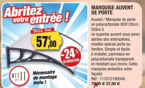 Marquise Auvent De Porte offre à 57€ sur Outiror