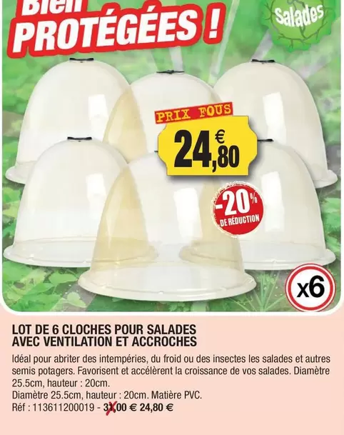 Lot De 6 Cloches Pour Salades Avec Ventilation Et Acroches offre à 24,8€ sur Outiror