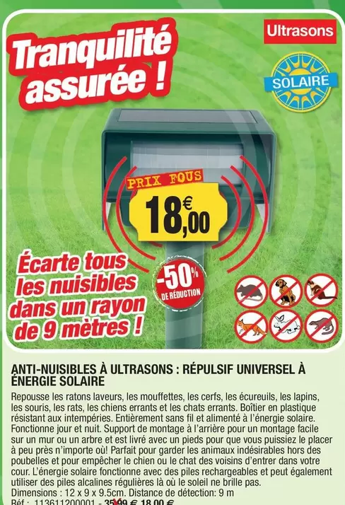 TOUS - Écarte Tous Les Nuisibles Dans Un Rayon De 9 Metroes! offre à 18€ sur Outiror