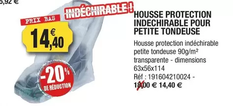 Housse Protection Indechirable Pour Petite Tondeuse offre à 14,4€ sur Outiror