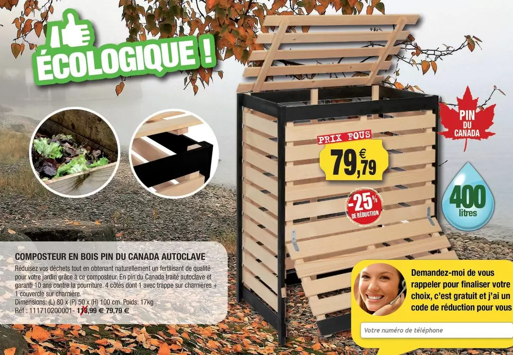 Composteur En Bois Pin Du Canada Autoclave offre à 79,79€ sur Outiror