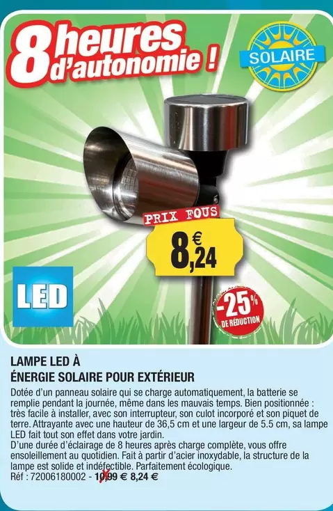 Lampe Led A Énergie Solaire Pour Extérieur offre à 8,24€ sur Outiror