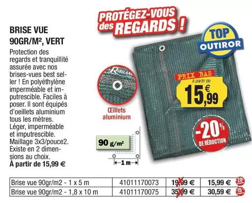 TOUS - Brise Vue 90gr/m2, Vert offre à 15,99€ sur Outiror