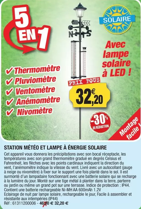 Nivometre - Thermometre Pluviomètre Ventometre Anémomètre offre à 32,2€ sur Outiror