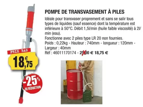 Pompe De Transvastement À Piles offre à 18,75€ sur Outiror